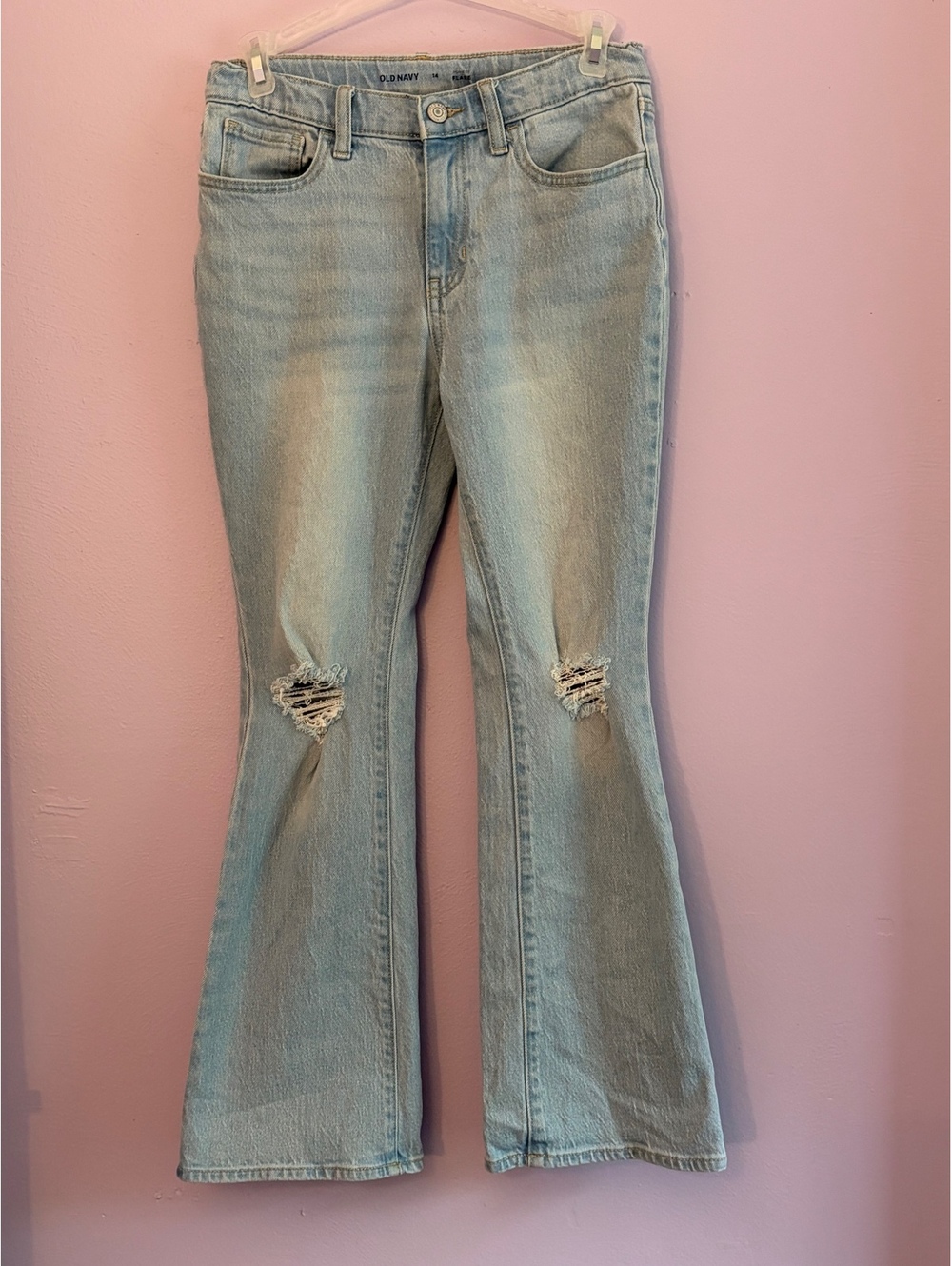 Old Navy Girls High-Rise Distressed Flare Jeans Wash Size 14 Adjustable Waist